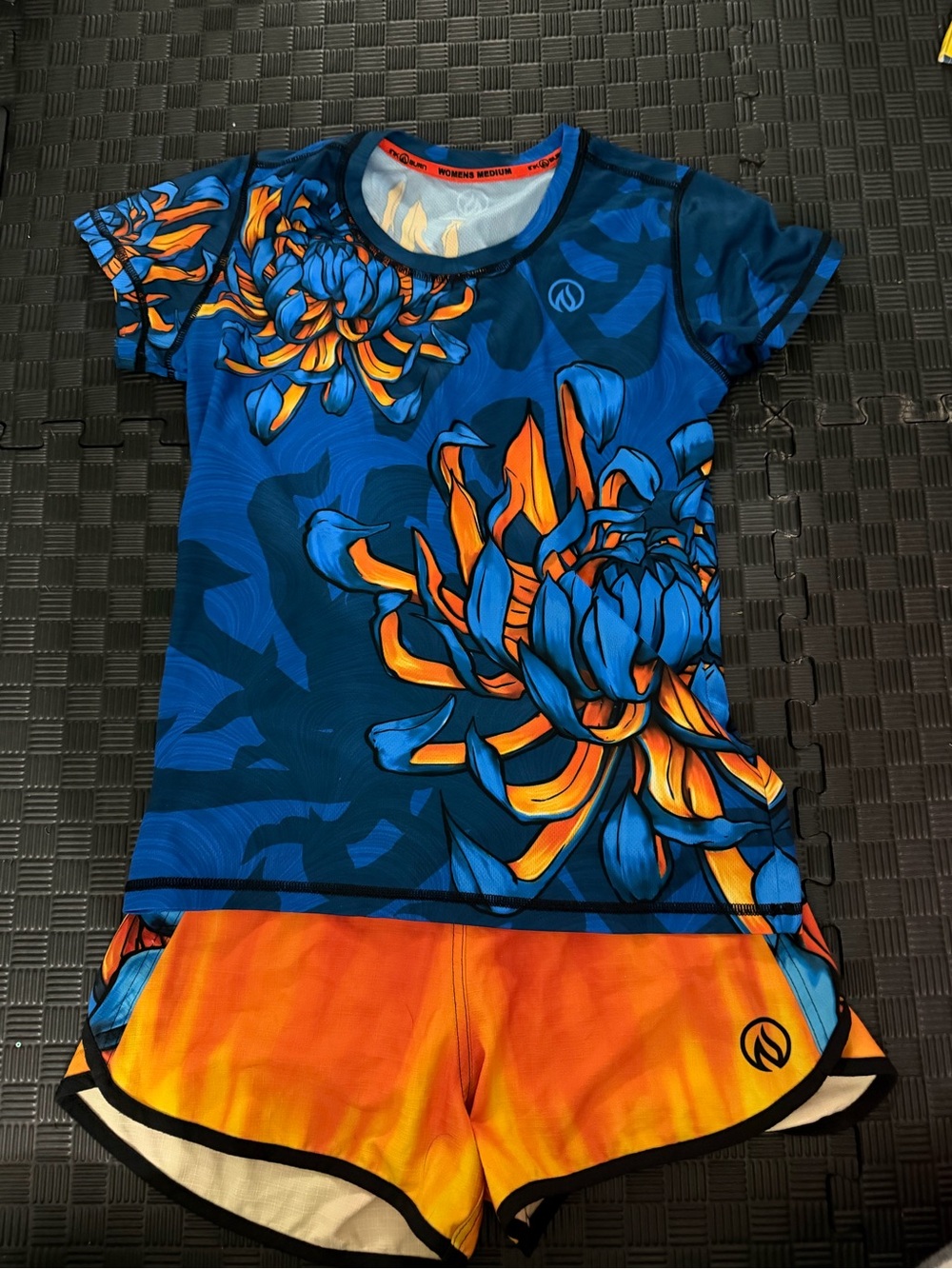 INKnBURN Blue & Orange Floral Athletic Shorts Set